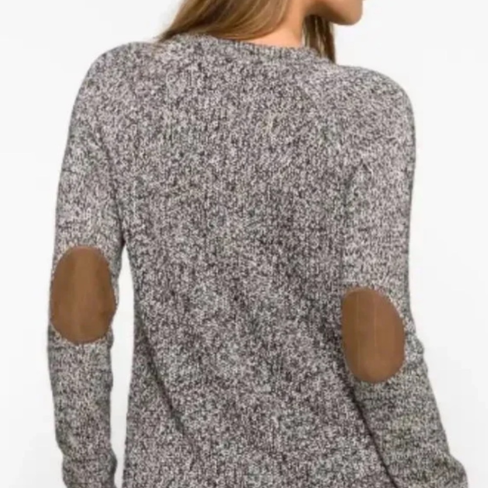 RD Style Gray Sweater with Brown Elbow Patches